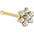 BodyCandy Solid 14K Yellow Gold Clear Cubic Zirconia Flower Nose Ring — detail close-up