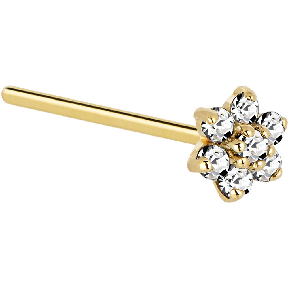 BodyCandy Solid 14K Yellow Gold Clear Cubic Zirconia Flower Nose Ring — lifestyle context