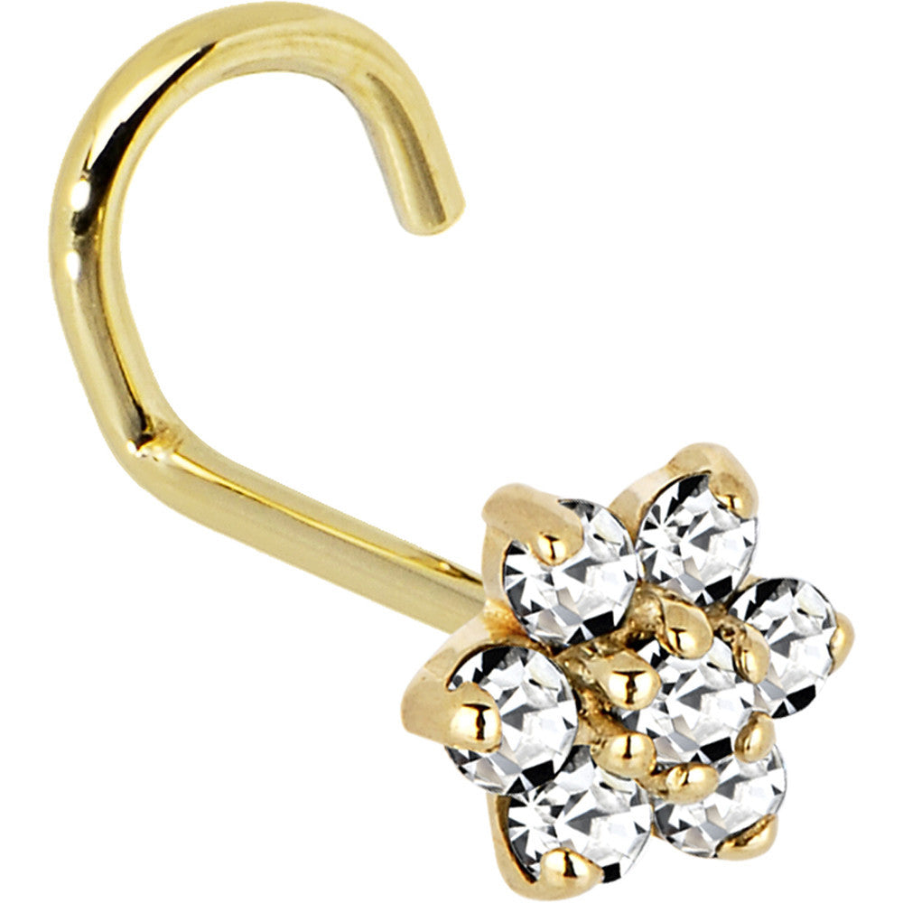 BodyCandy Solid 14K Yellow Gold Clear Cubic Zirconia Flower Nose Ring — back view