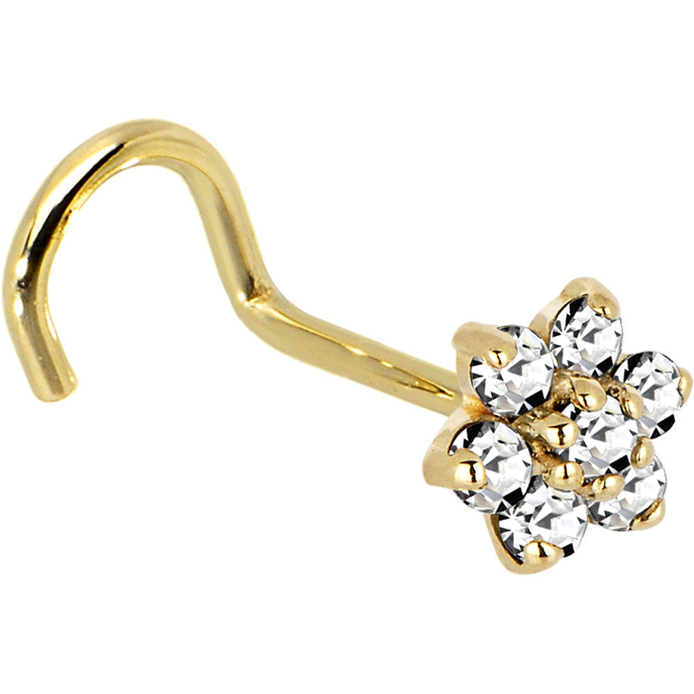 BodyCandy Solid 14K Yellow Gold Clear Cubic Zirconia Flower Nose Ring — alternative angle
