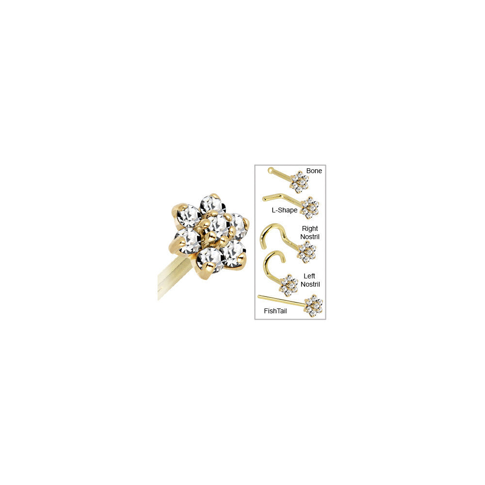 BodyCandy Solid 14K Yellow Gold Clear Cubic Zirconia Flower Nose Ring — in-use photo