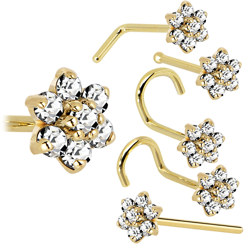 BodyCandy Solid 14K Yellow Gold Clear Cubic Zirconia Flower Nose Ring — size reference