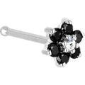 BodyCandy Solid 14K White Gold Black and Clear Cubic Zirconia Flower Nose Ring — detail close-up