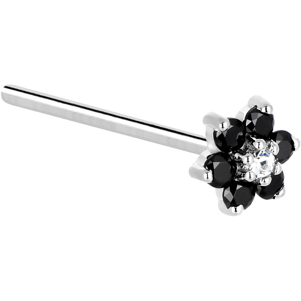 BodyCandy Solid 14K White Gold Black and Clear Cubic Zirconia Flower Nose Ring — lifestyle context