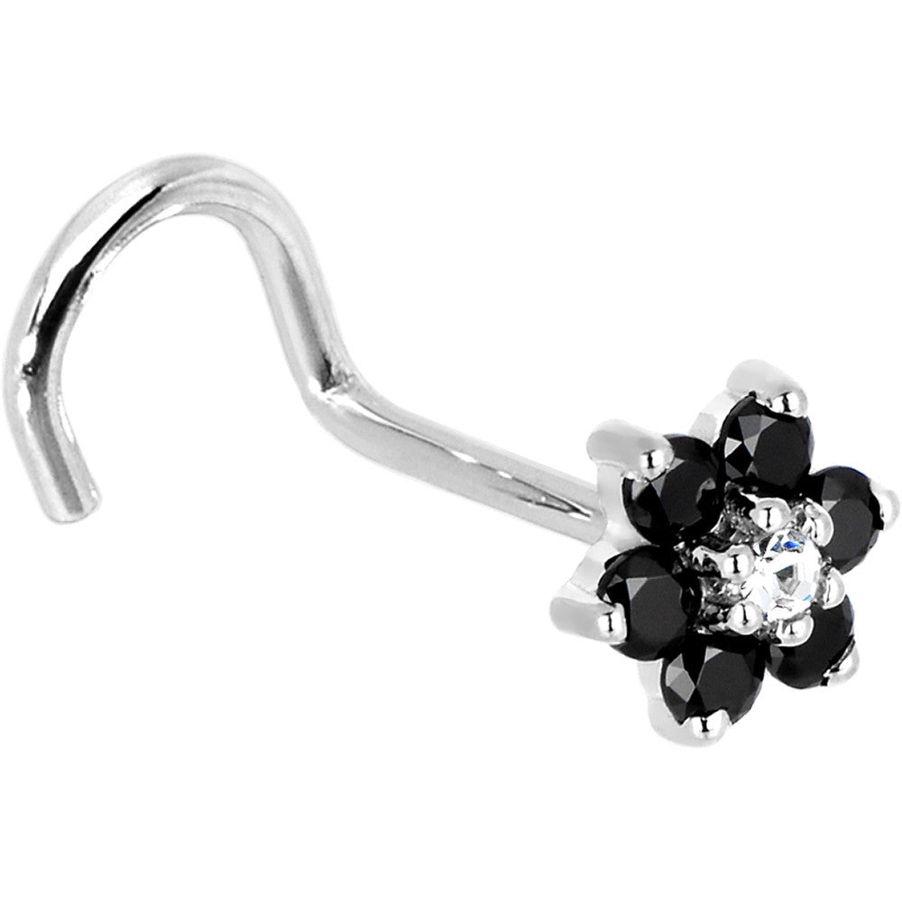 BodyCandy Solid 14K White Gold Black and Clear Cubic Zirconia Flower Nose Ring — alternative angle