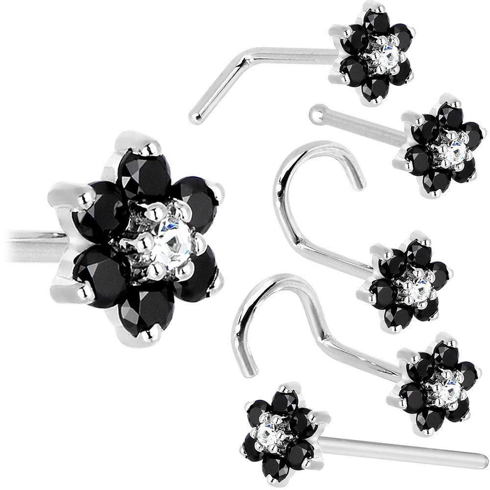 BodyCandy Solid 14K White Gold Black and Clear Cubic Zirconia Flower Nose Ring — size reference