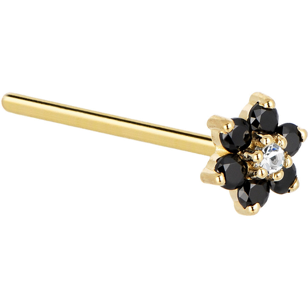 BodyCandy Solid 14K Yellow Gold Black and Clear Cubic Zirconia Flower Nose Ring — lifestyle context