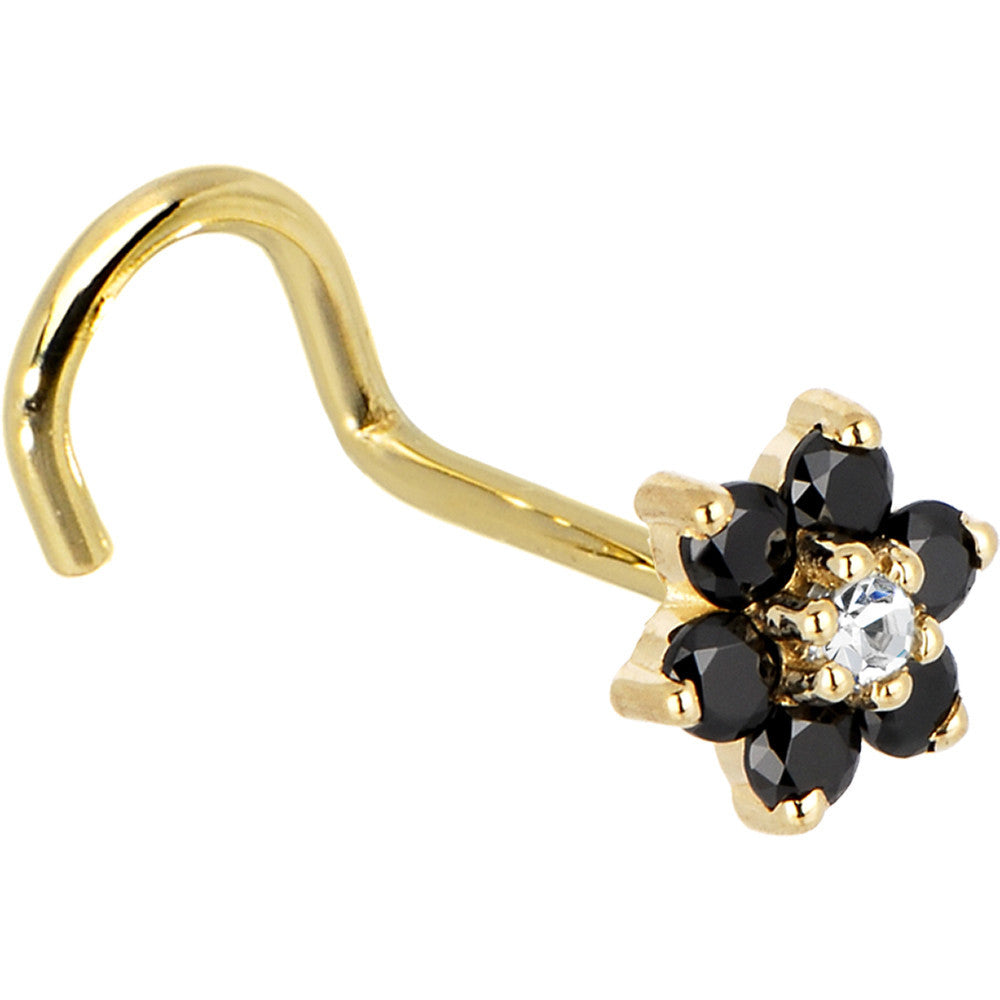 BodyCandy Solid 14K Yellow Gold Black and Clear Cubic Zirconia Flower Nose Ring — alternative angle