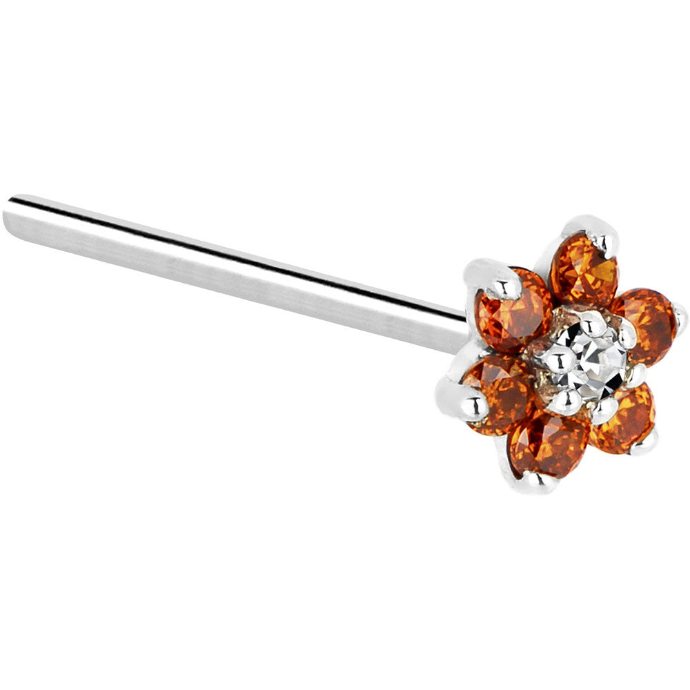 BodyCandy Solid 14K White Gold Orange and Clear Cubic Zirconia Flower Nose Ring — lifestyle context