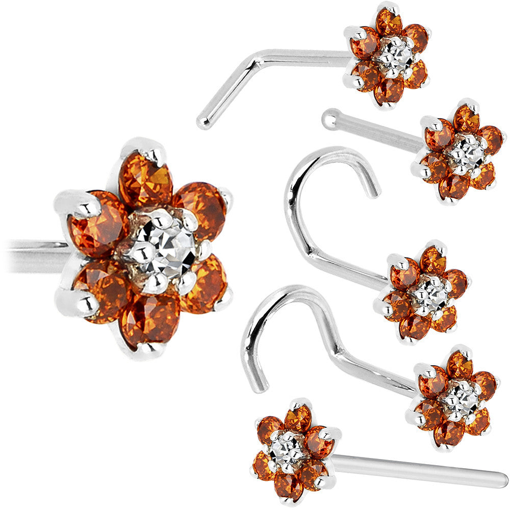 BodyCandy Solid 14K White Gold Orange and Clear Cubic Zirconia Flower Nose Ring — size reference