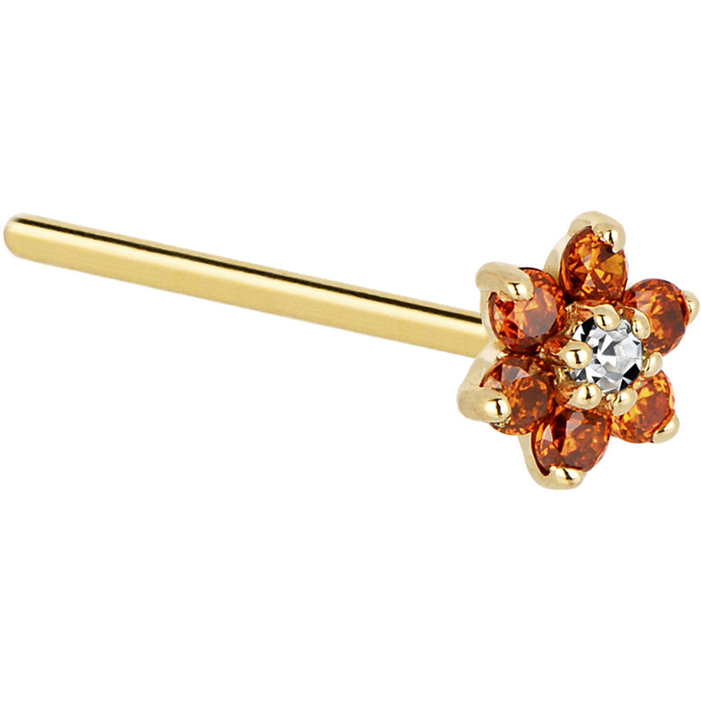 BodyCandy Solid 14K Yellow Gold Orange and Clear Cubic Zirconia Flower Nose Ring — lifestyle context