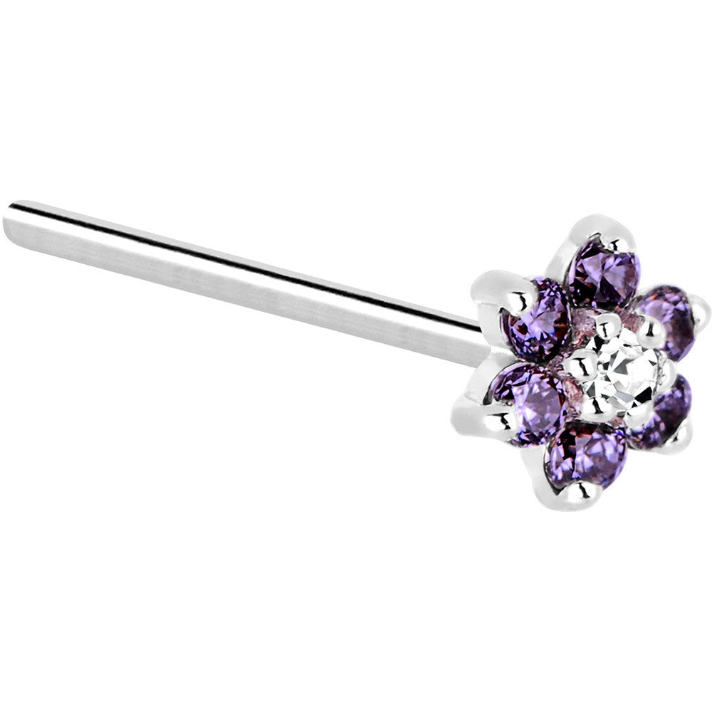 BodyCandy Solid 14K White Gold Amethyst and Clear Cubic Zirconia Flower Nose Ring — lifestyle context