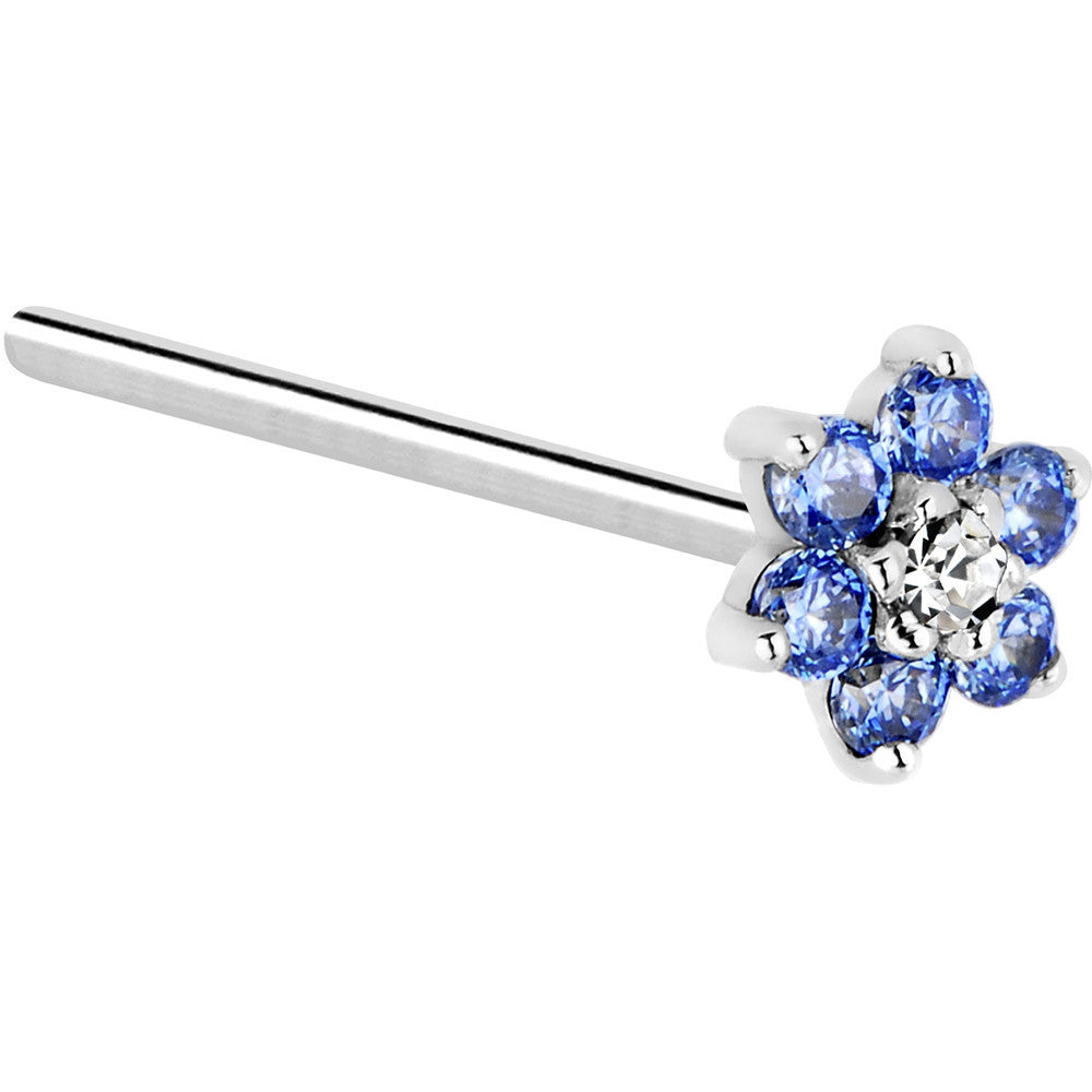 BodyCandy Solid 14K White Gold Arctic Blue and Clear Cubic Zirconia Flower Nose Ring — lifestyle context