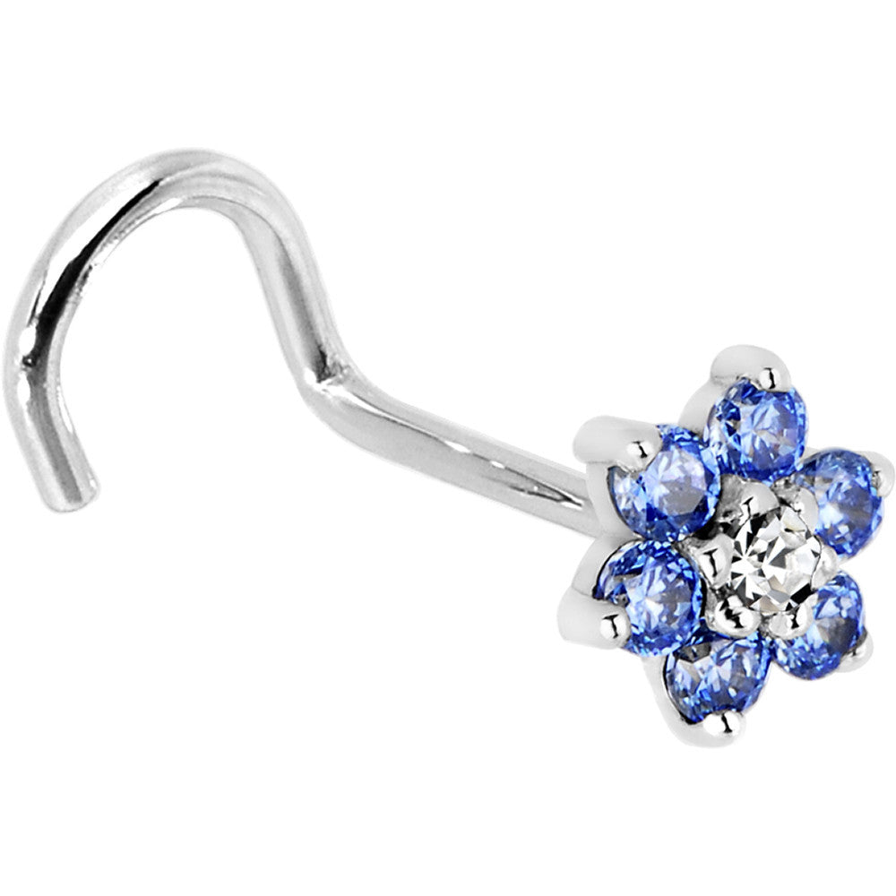 BodyCandy Solid 14K White Gold Arctic Blue and Clear Cubic Zirconia Flower Nose Ring — alternative angle