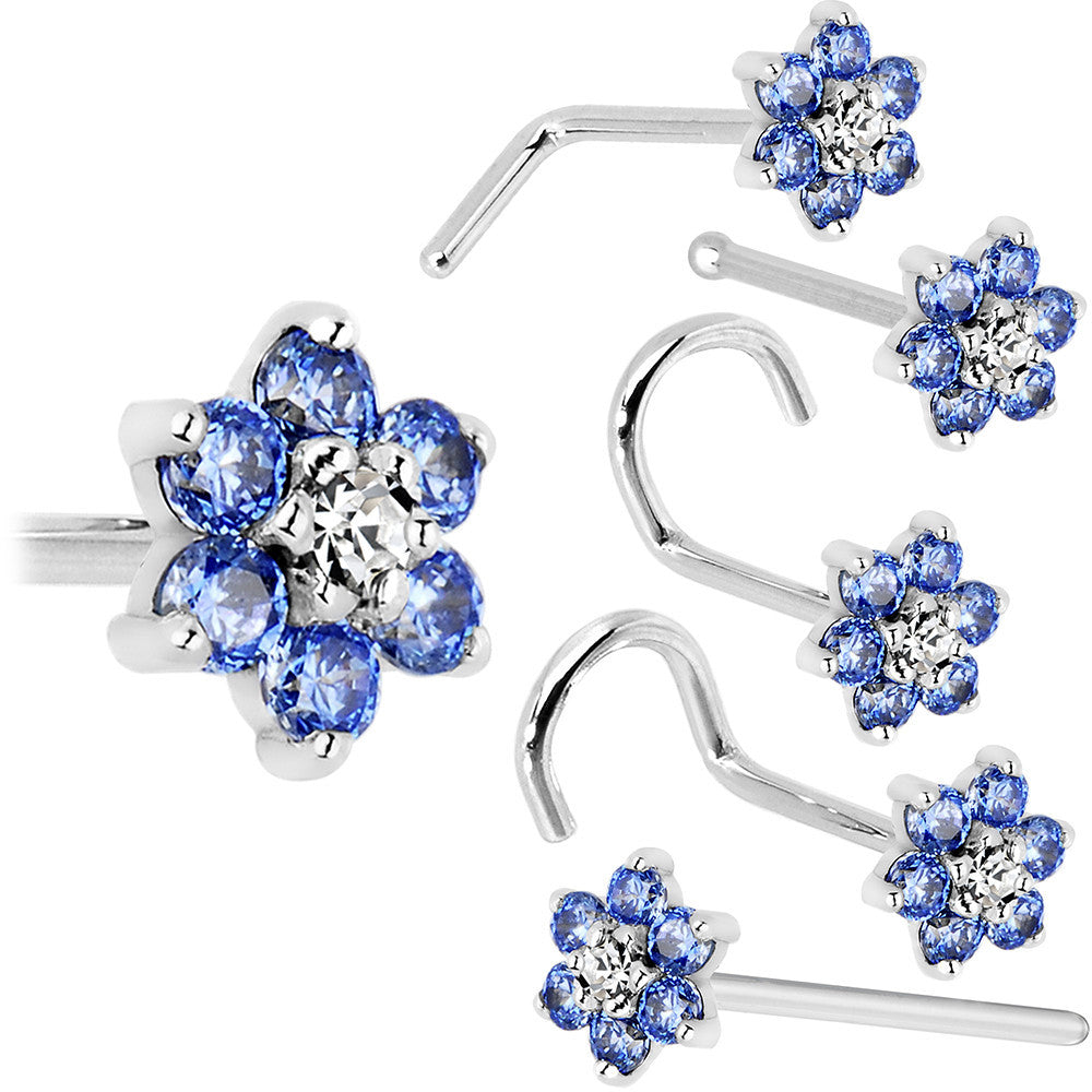 BodyCandy Solid 14K White Gold Arctic Blue and Clear Cubic Zirconia Flower Nose Ring — size reference