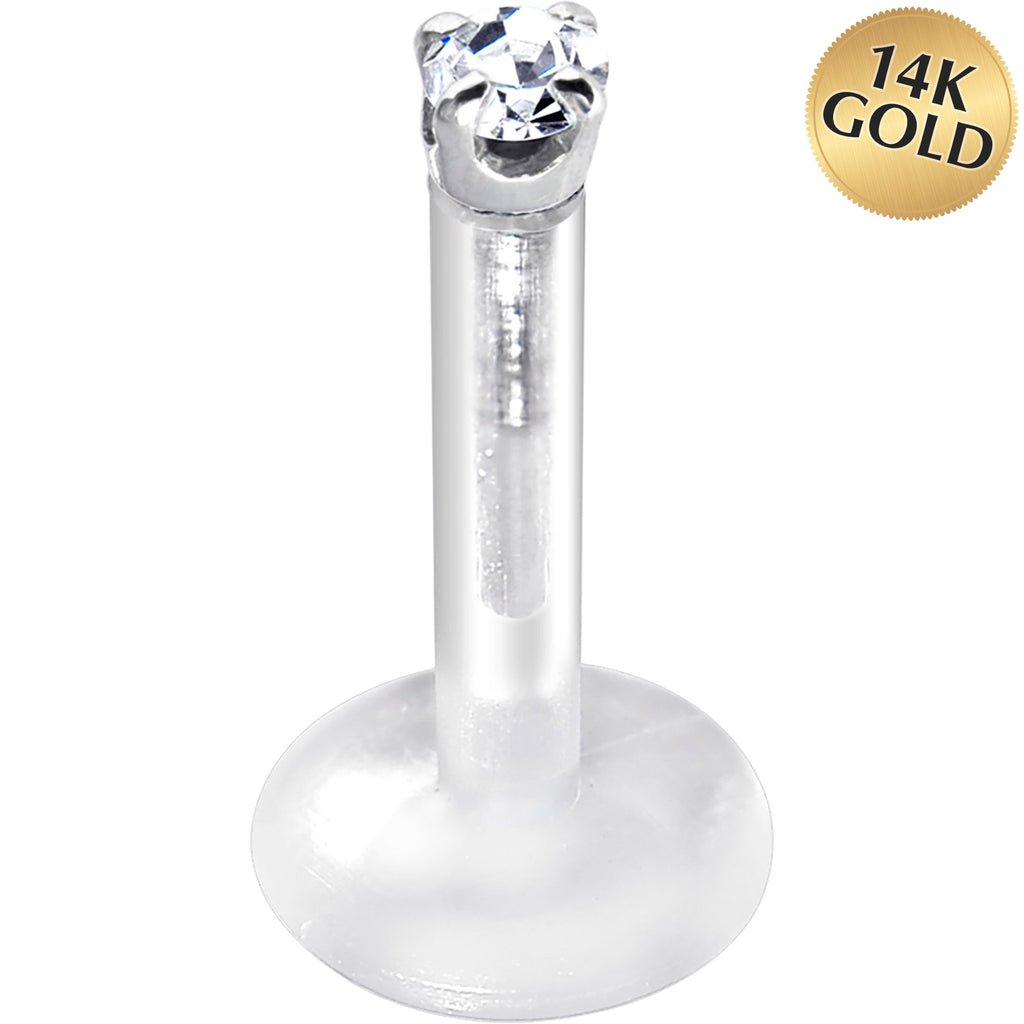 BodyCandy Solid 14K White Gold 1.5mm CZ Bioplast Push in Labret Monroe — in-use photo