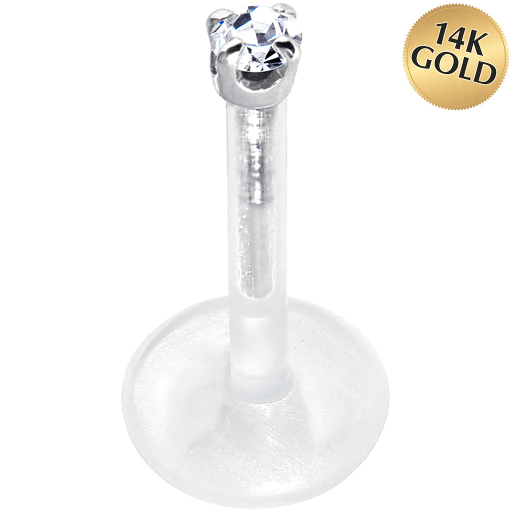 BodyCandy Solid 14K White Gold 1.5mm CZ Bioplast Push in Labret Monroe — alternative angle
