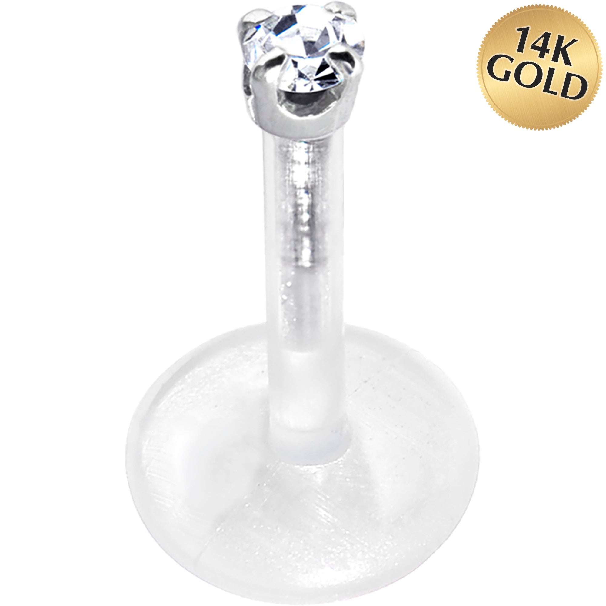 BodyCandy Solid 14K White Gold 1.5mm CZ Bioplast Push in Labret Monroe — lifestyle context