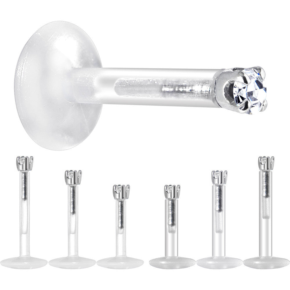 BodyCandy Solid 14K White Gold 1.5mm CZ Bioplast Push in Labret Monroe — size reference