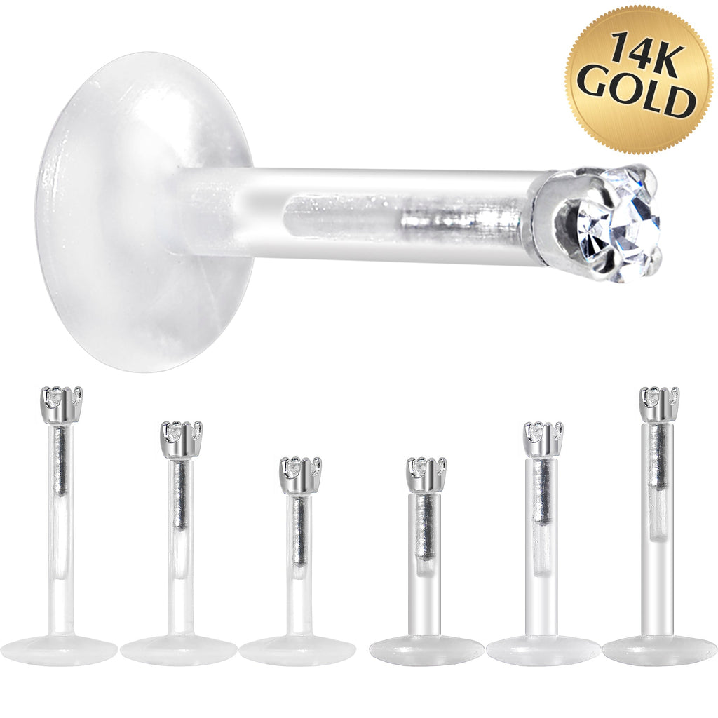 BodyCandy Solid 14K White Gold 1.5mm CZ Bioplast Push in Labret Monroe — main product shot
