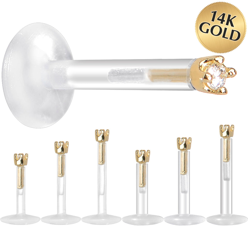 BodyCandy Solid 14K Yellow Gold 1.5mm CZ Bioplast Push in Labret Monroe — main product shot