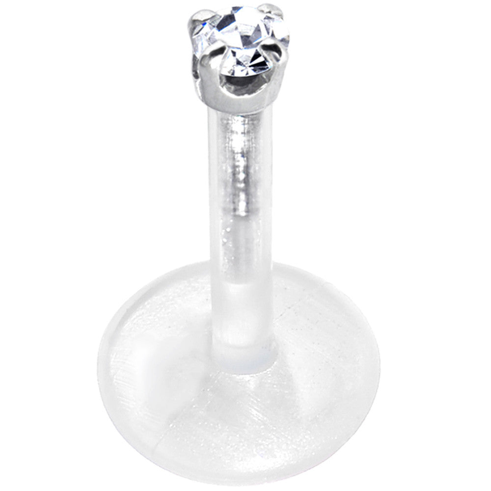 BodyCandy 16G 5/16 Solid 14K White Gold 1.5mm CZ Bioplast Push in Tragus Earring — detail close-up
