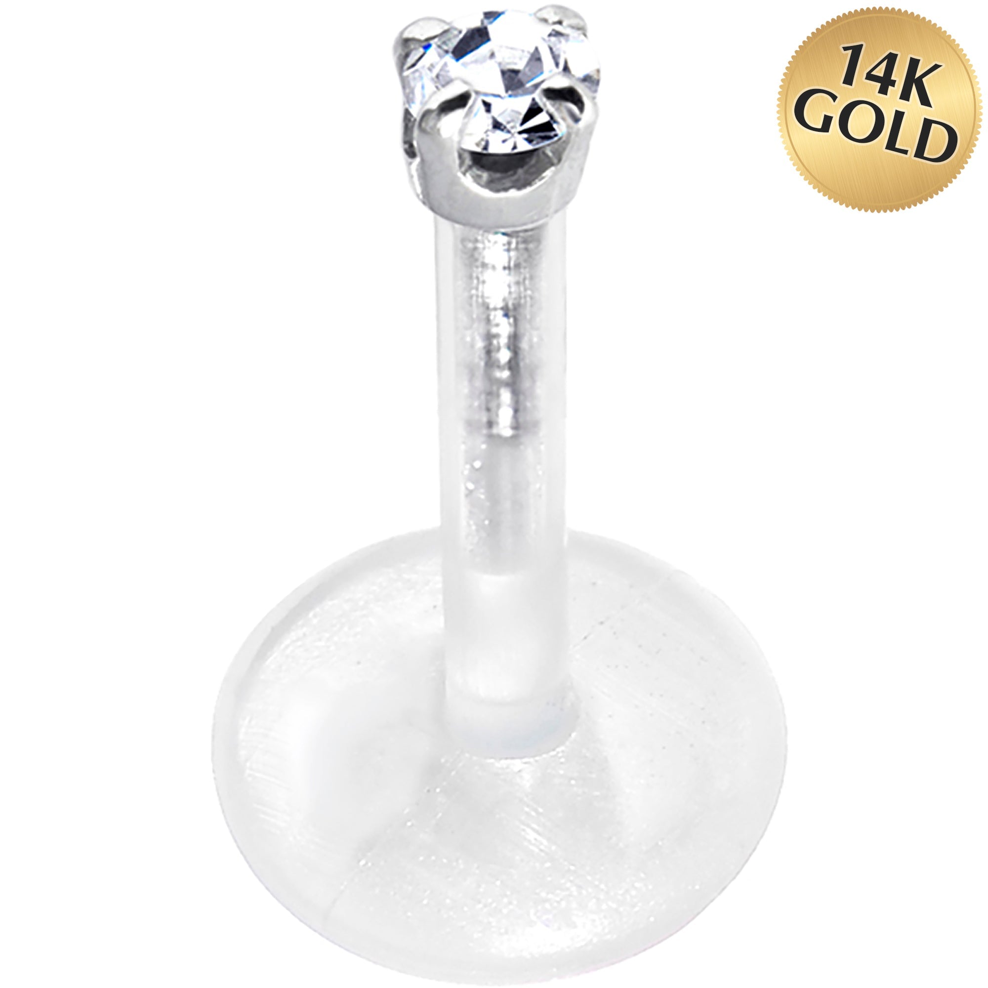 BodyCandy 16G 5/16 Solid 14K White Gold 1.5mm CZ Bioplast Push in Tragus Earring — main product shot