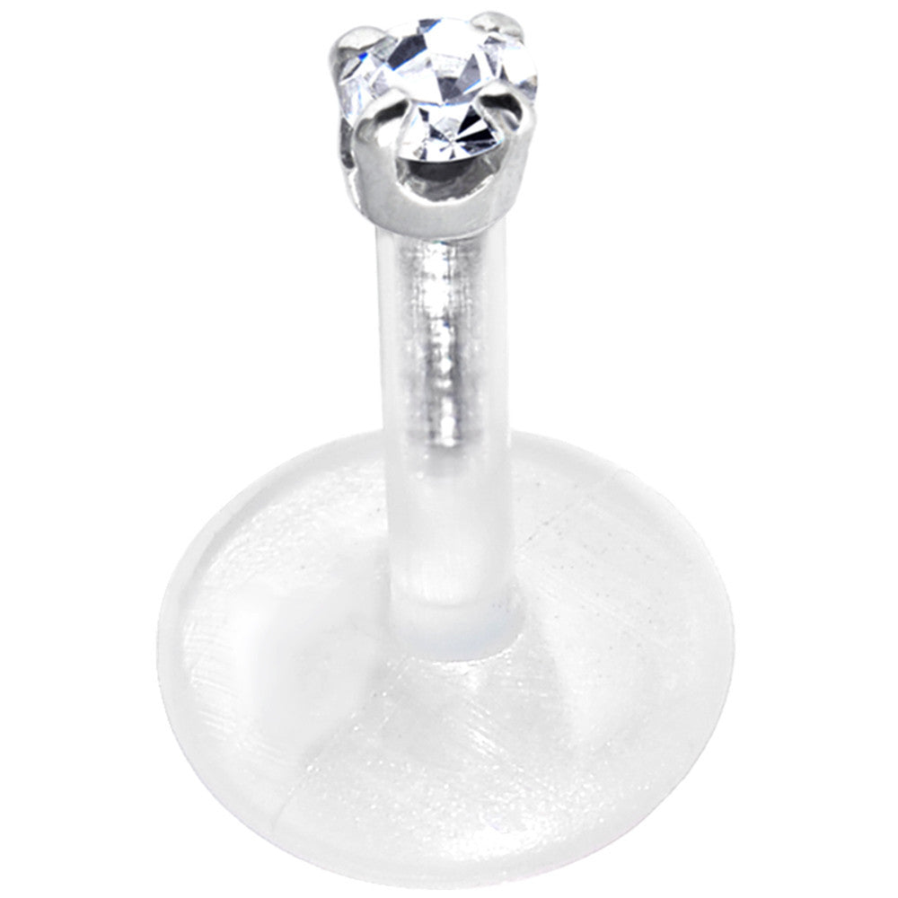 BodyCandy 16G 1/4 Solid 14K White Gold 1.5mm CZ Bioplast Push in Cartilage Earring — detail close-up