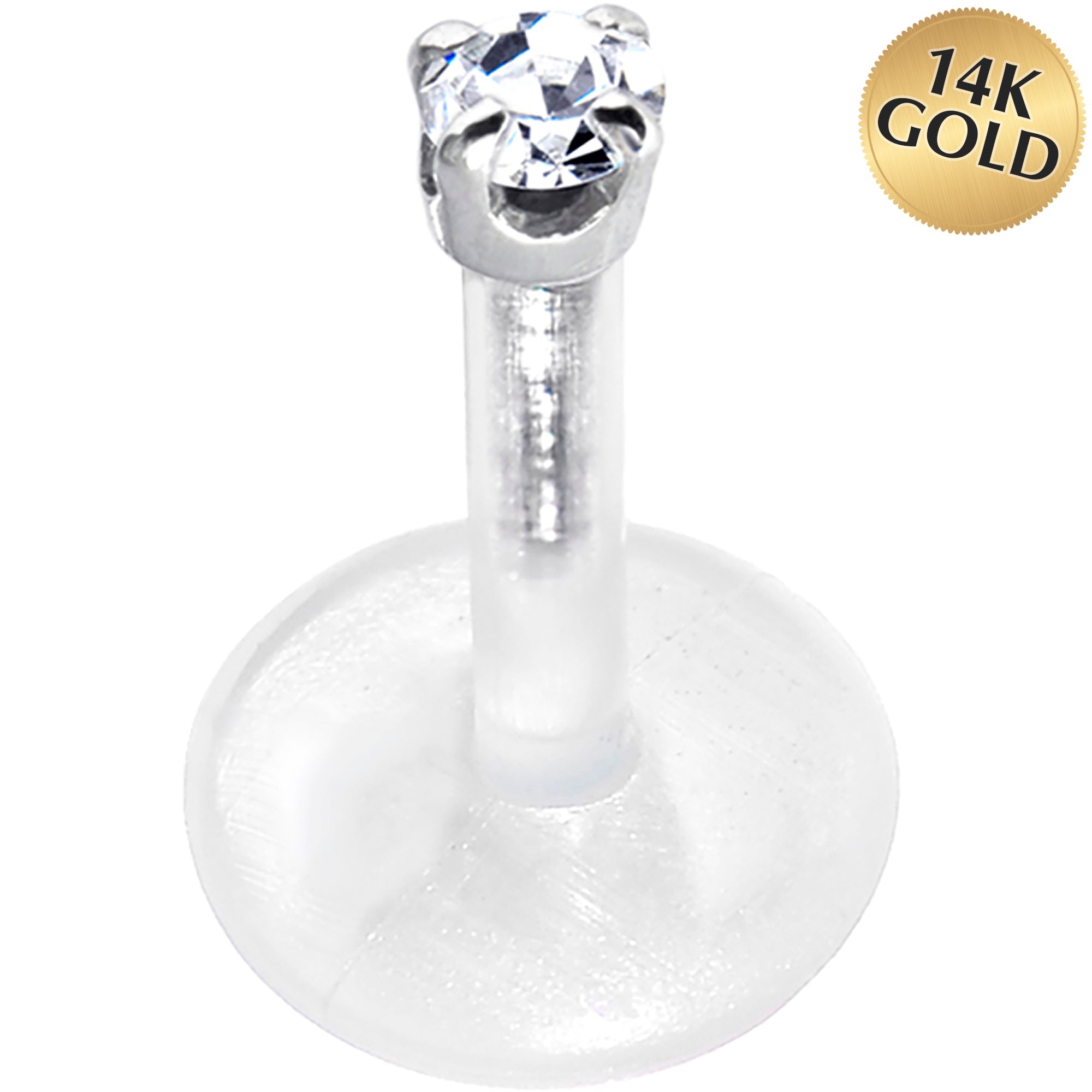 BodyCandy 16G 1/4 Solid 14K White Gold 1.5mm CZ Bioplast Push in Cartilage Earring — main product shot