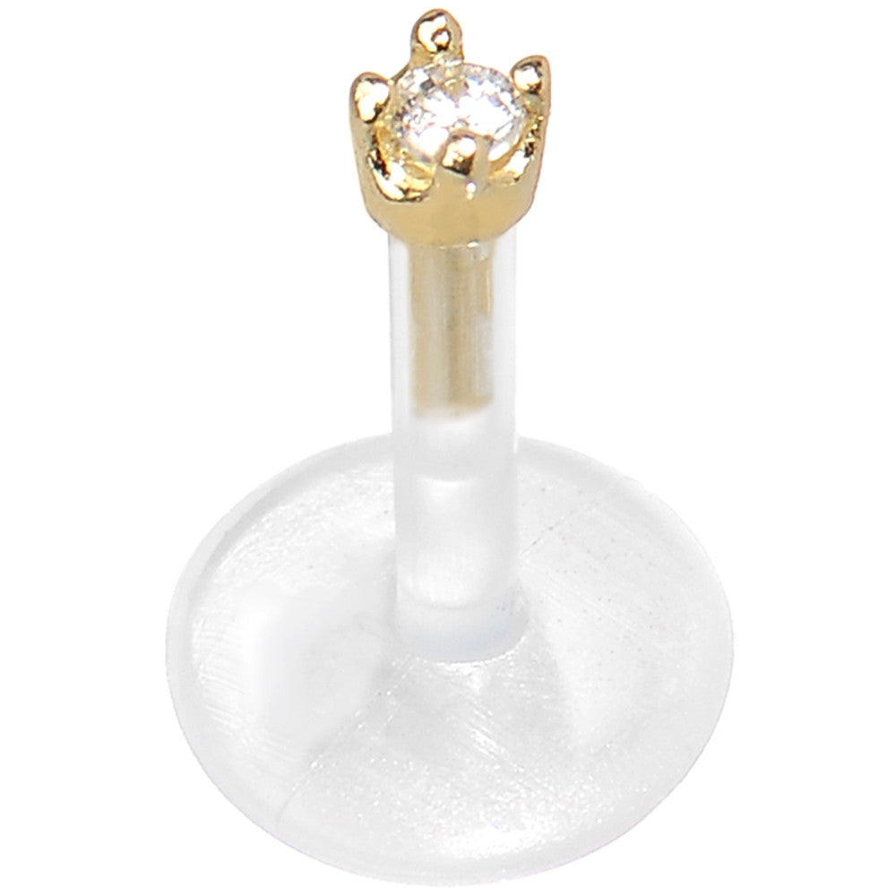 BodyCandy 16G 1/4 Solid 14K Yellow Gold 1.5mm CZ Bioplast Push in Cartilage Earring — feature highlight