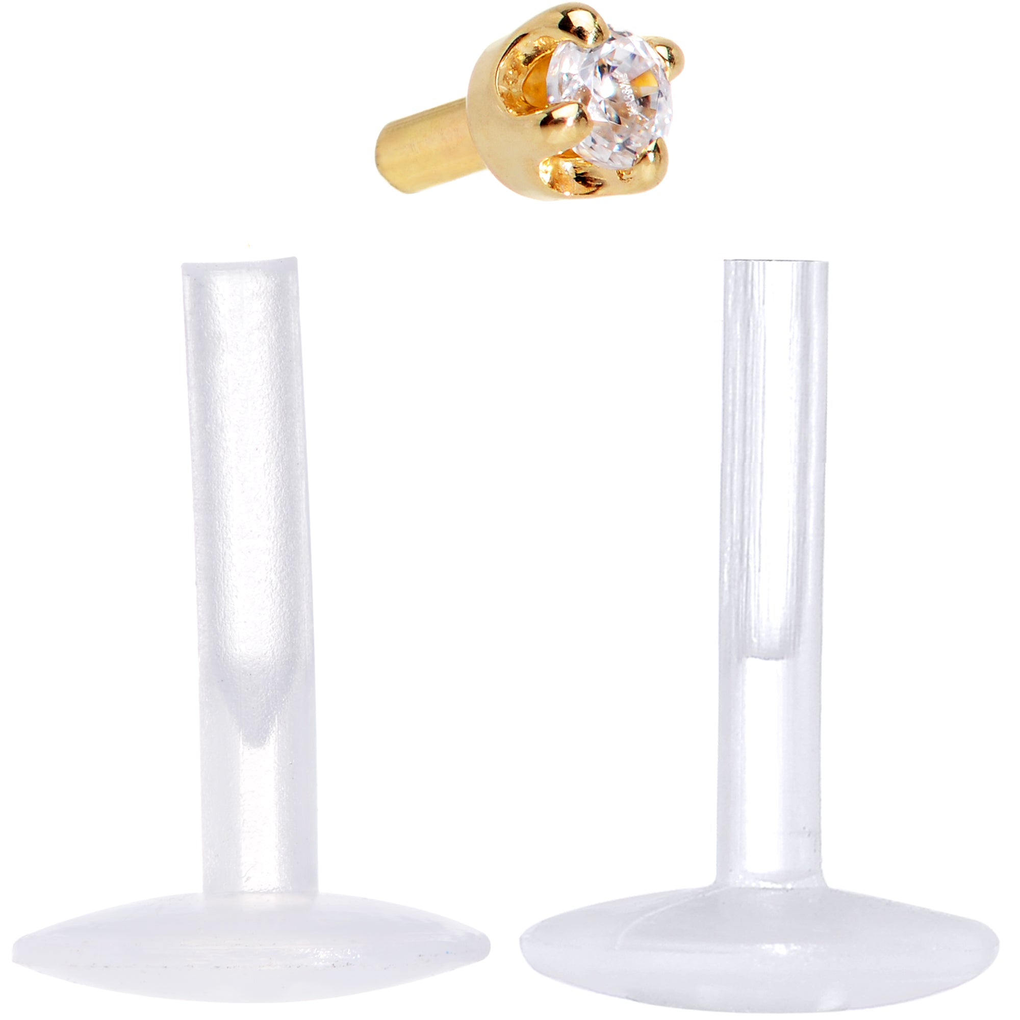 BodyCandy 16G 1/4 Solid 14K Yellow Gold 1.5mm CZ Bioplast Push in Cartilage Earring — alternative angle