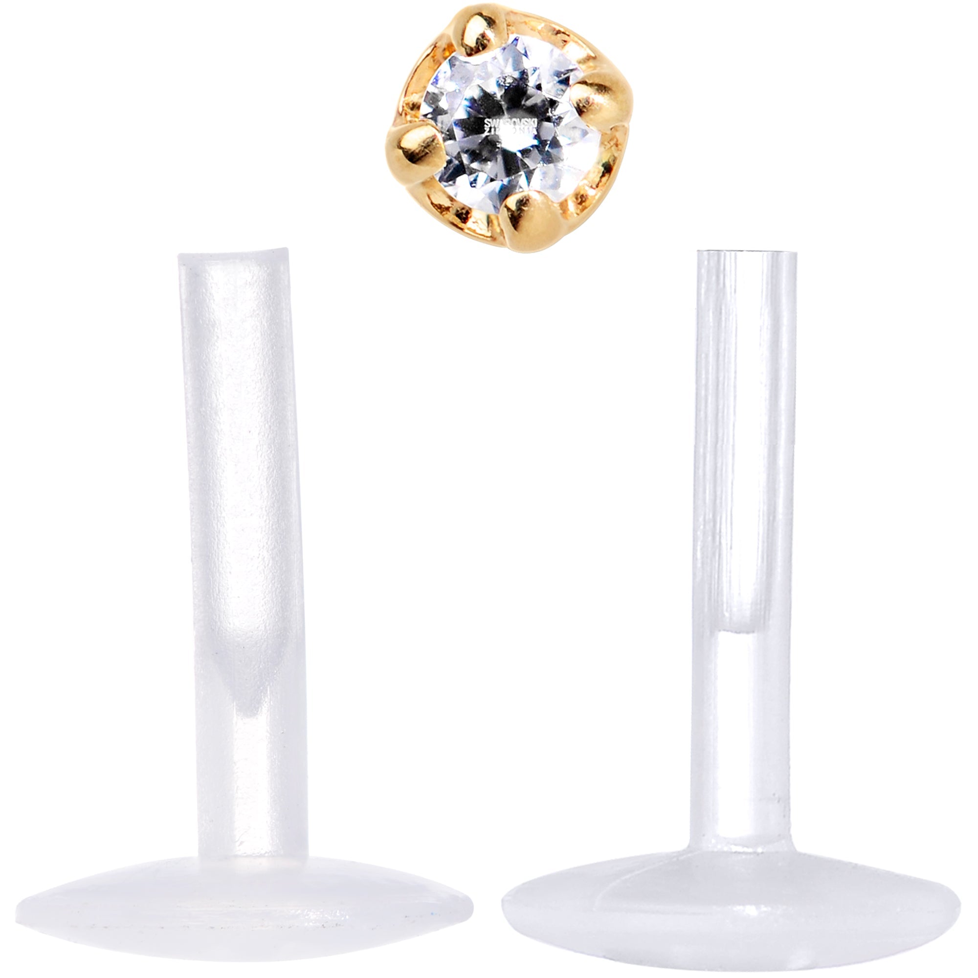 BodyCandy 16G 1/4 Solid 14K Yellow Gold 1.5mm CZ Bioplast Push in Cartilage Earring — size reference