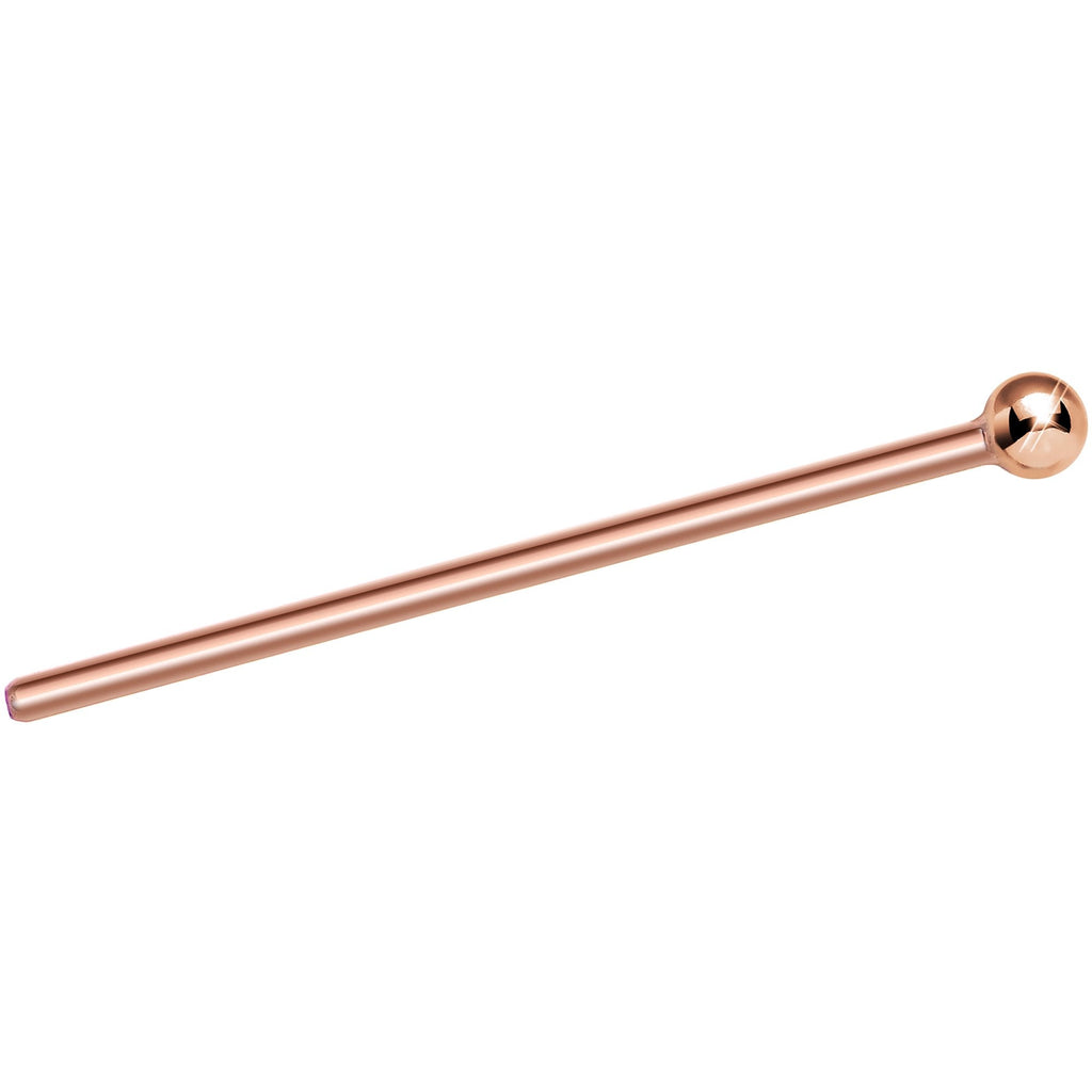 BodyCandy Solid 14K Rose Gold 1.5mm Ball Nose Ring — branding close-up