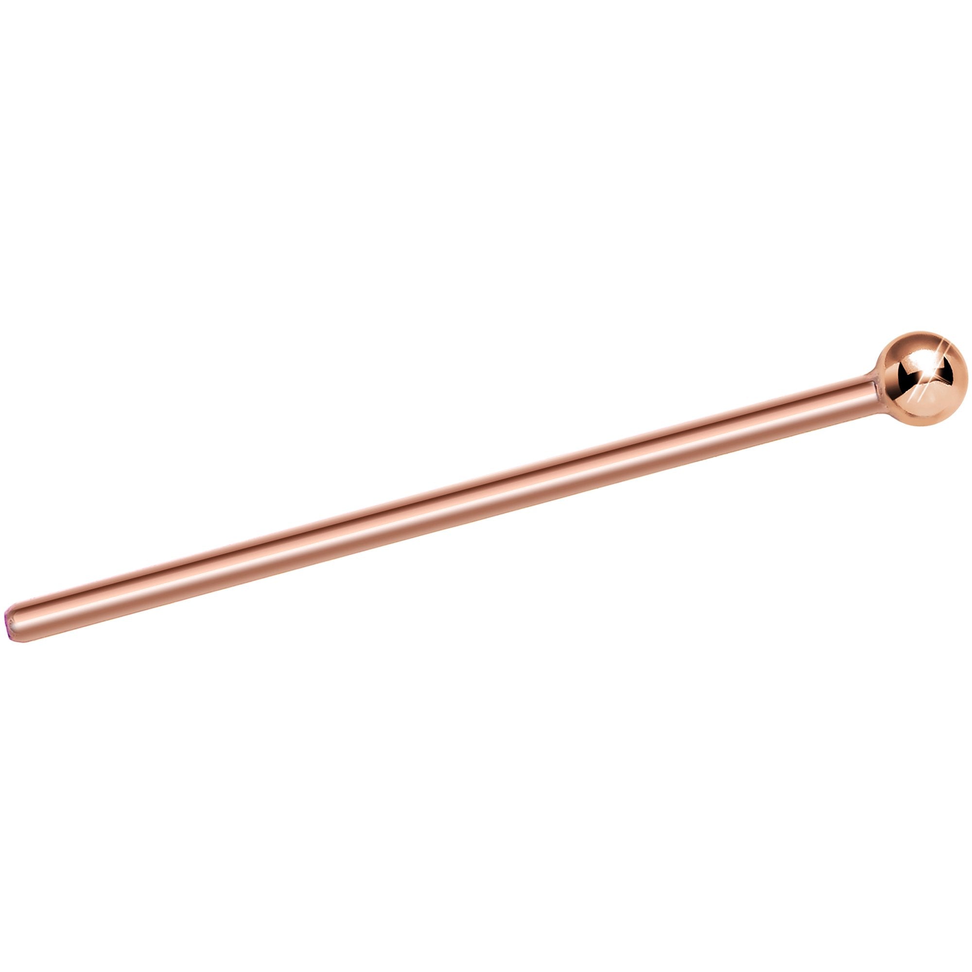 BodyCandy Solid 14K Rose Gold 1.5mm Ball Nose Ring — branding close-up