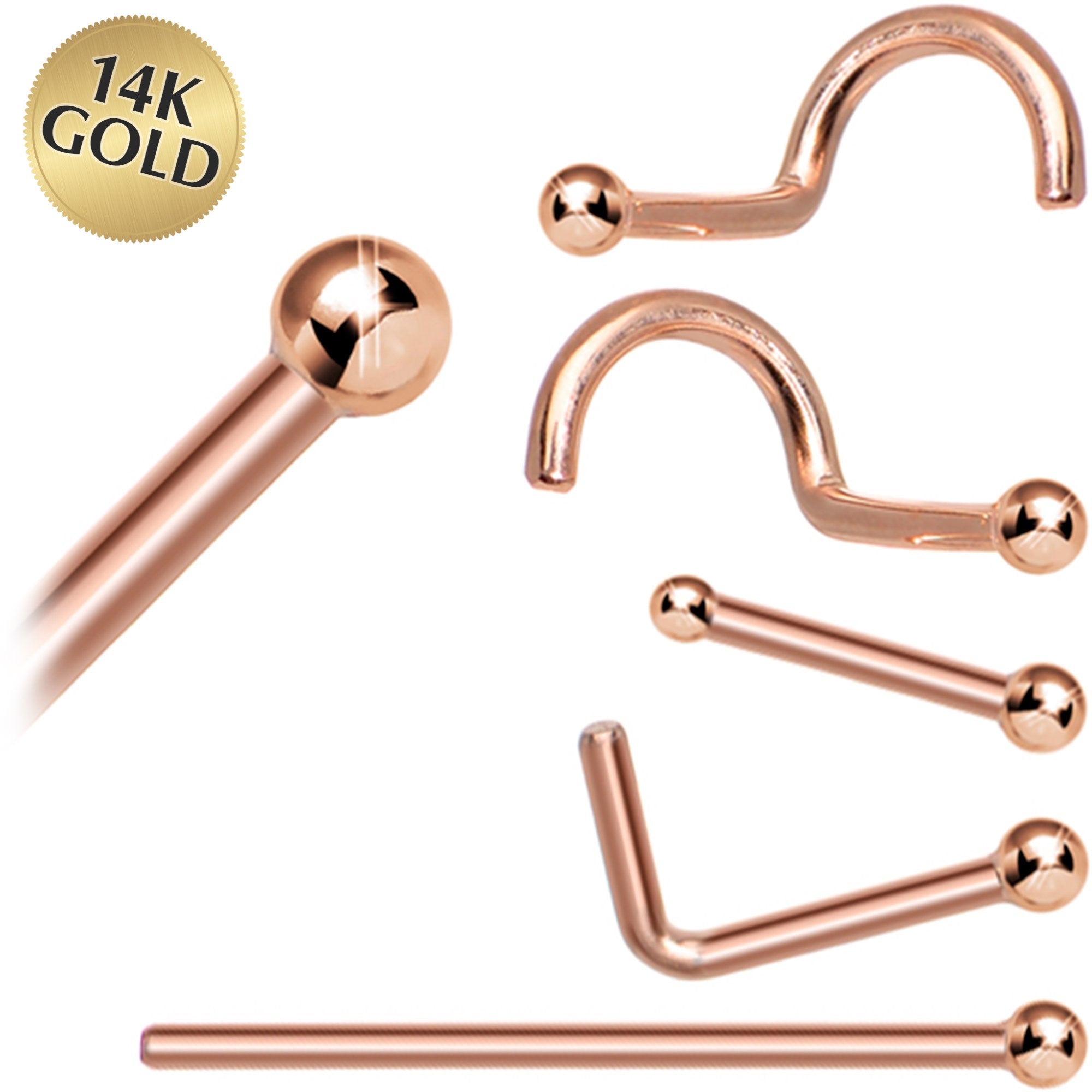BodyCandy Solid 14K Rose Gold 1.5mm Ball Nose Ring — main product shot