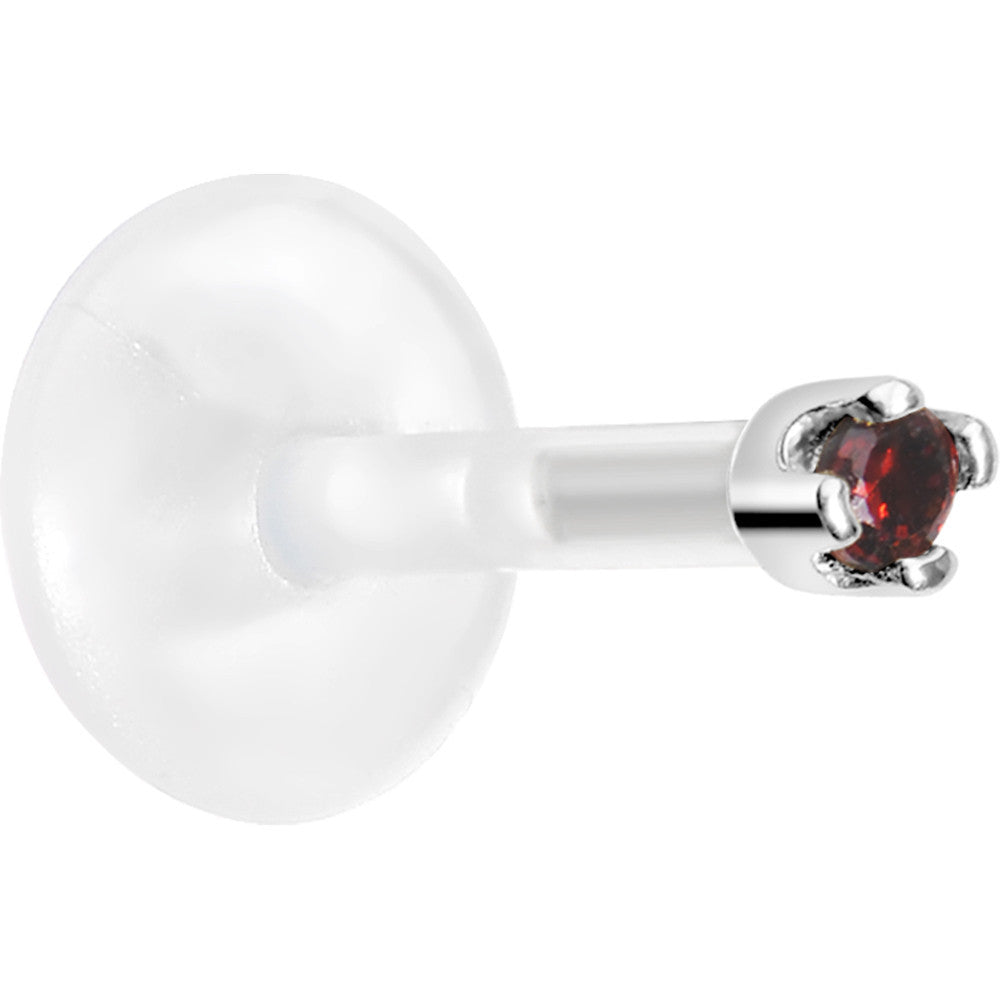BodyCandy 16G 1/4 14K White Gold January 1.5mm CZ Bioplast Push in Cartilage Earring — detail close-up