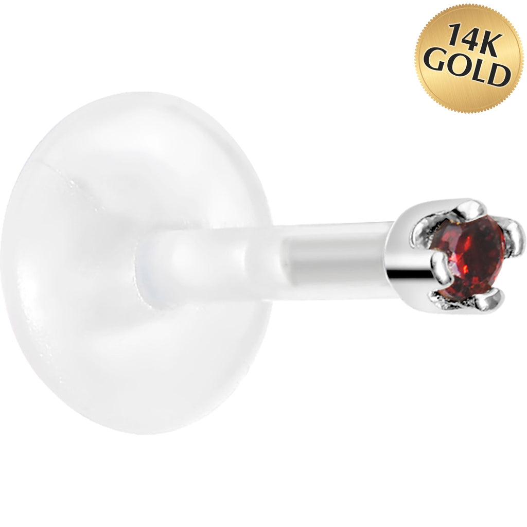 BodyCandy 16G 1/4 14K White Gold January 1.5mm CZ Bioplast Push in Cartilage Earring — main product shot