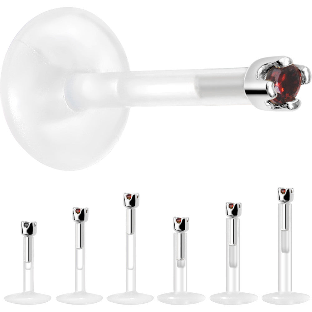 BodyCandy Solid 14K White Gold January 1.5mm CZ Bioplast Push in Labret Monroe — side view