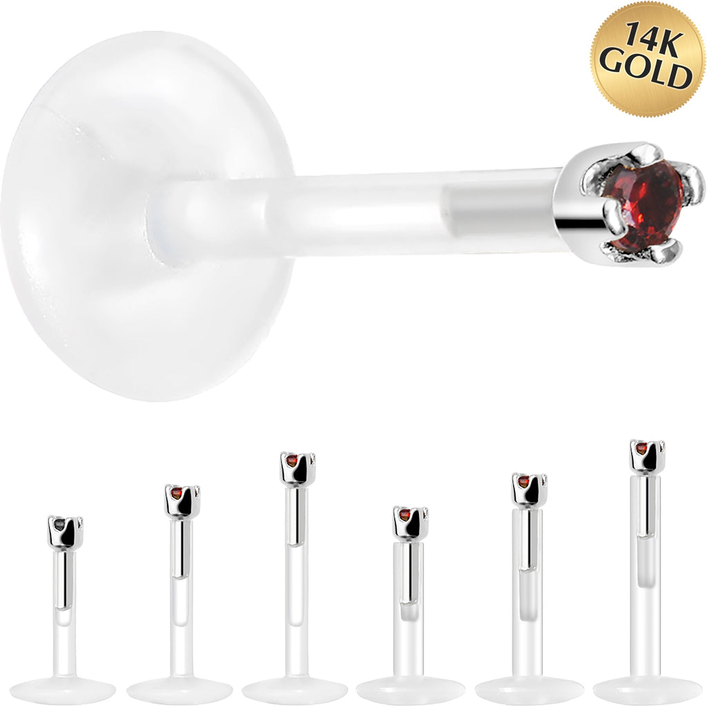 BodyCandy Solid 14K White Gold January 1.5mm CZ Bioplast Push in Labret Monroe — main product shot
