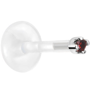 BodyCandy Solid 14K White Gold January 1.5mm CZ Bioplast Push in Labret Monroe — detail close-up