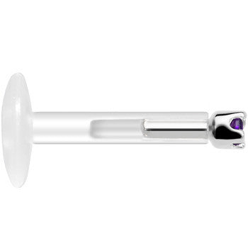 BodyCandy Solid 14K White Gold February 1.5mm CZ Bioplast Push in Labret Monroe — lifestyle context