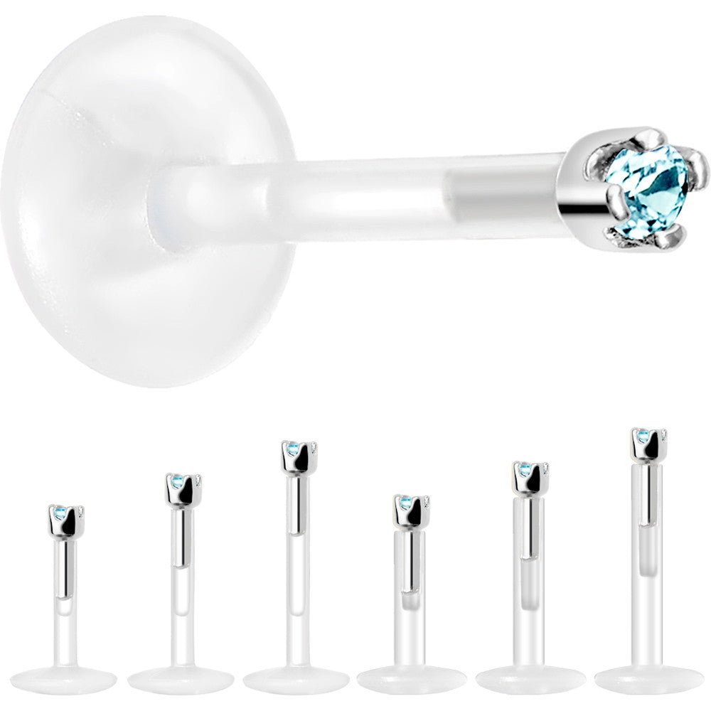 BodyCandy Solid 14K White Gold March 1.5mm CZ Bioplast Push in Labret Monroe — side view