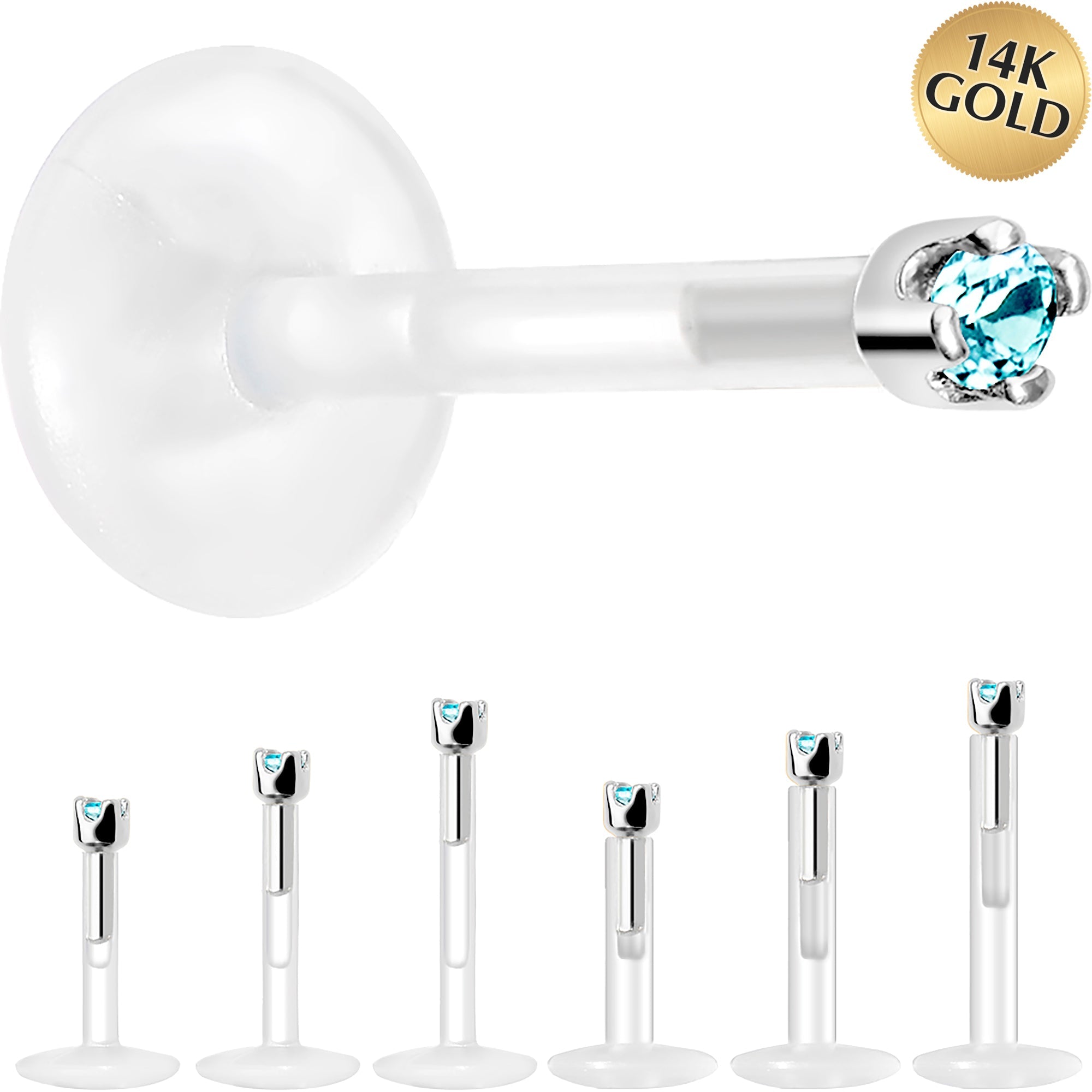 BodyCandy Solid 14K White Gold March 1.5mm CZ Bioplast Push in Labret Monroe — main product shot