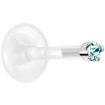 BodyCandy Solid 14K White Gold March 1.5mm CZ Bioplast Push in Labret Monroe — detail close-up