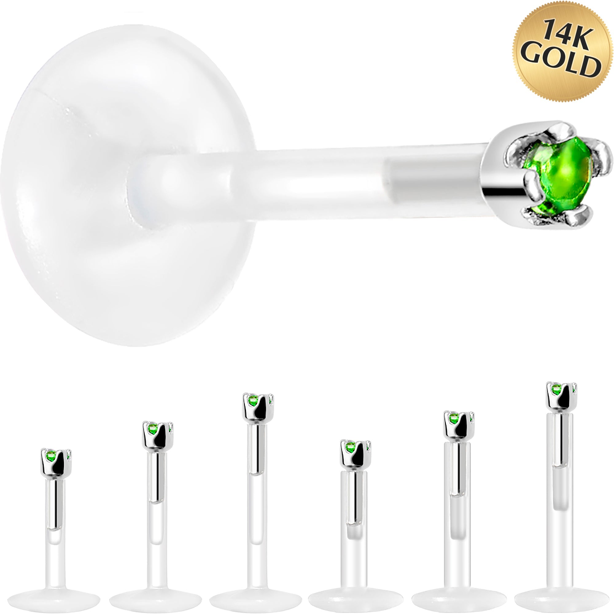 BodyCandy Solid 14K White Gold May 1.5mm CZ Bioplast Push in Labret Monroe — main product shot