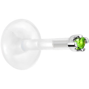 BodyCandy Solid 14K White Gold May 1.5mm CZ Bioplast Push in Labret Monroe — detail close-up