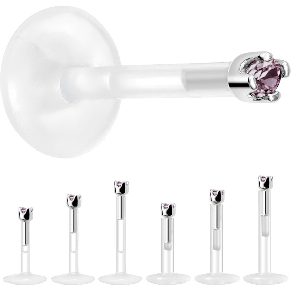 BodyCandy Solid 14K White Gold June 1.5mm CZ Bioplast Push in Labret Monroe — lifestyle context