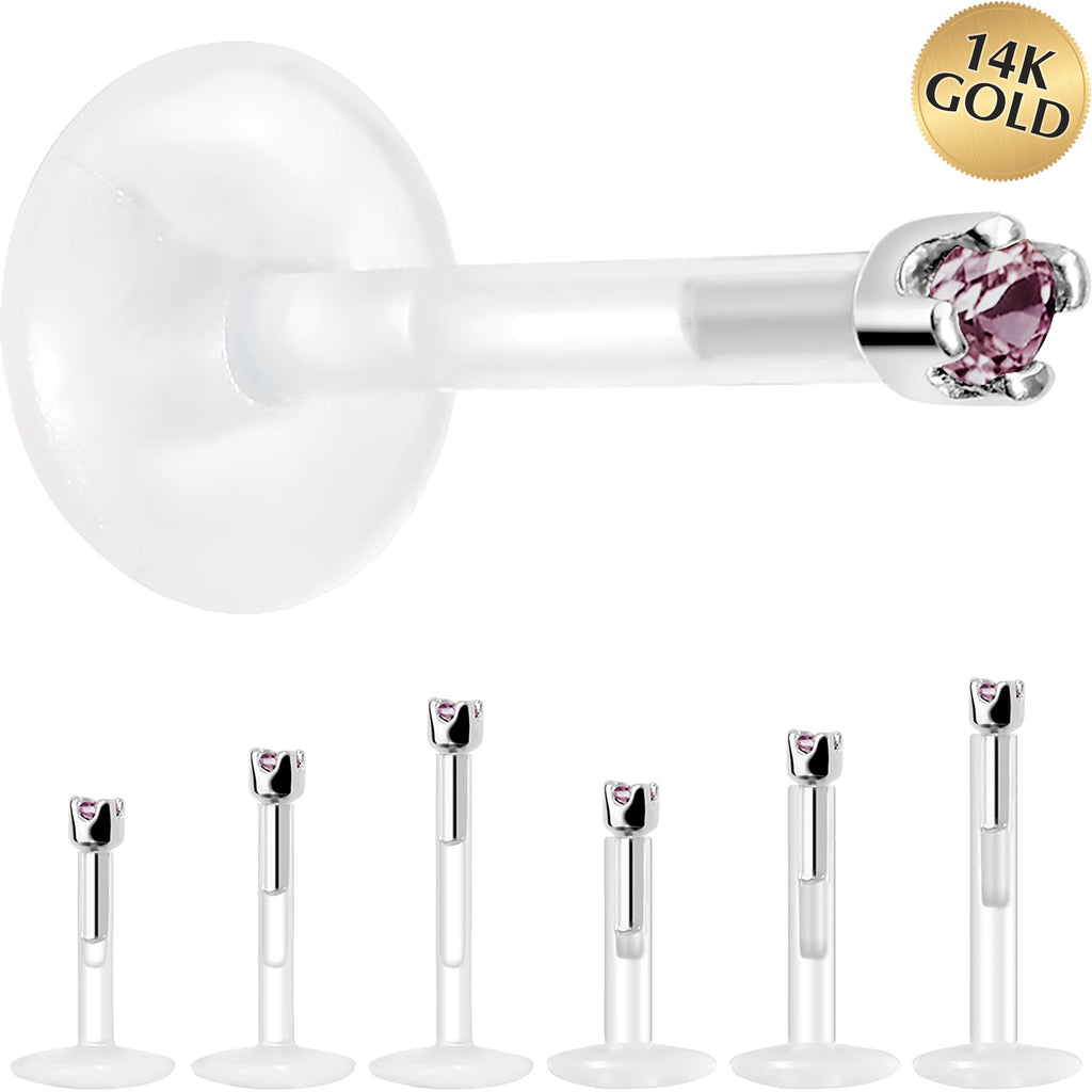BodyCandy Solid 14K White Gold June 1.5mm CZ Bioplast Push in Labret Monroe — main product shot