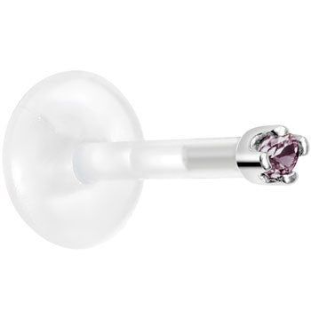 BodyCandy Solid 14K White Gold June 1.5mm CZ Bioplast Push in Labret Monroe — detail close-up