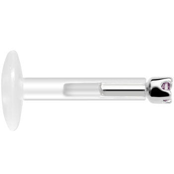 BodyCandy Solid 14K White Gold June 1.5mm CZ Bioplast Push in Labret Monroe — side view